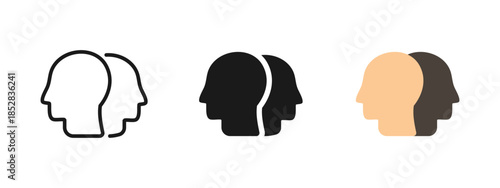 Psychology icon showing shadow personality and human mind duality. Clean vector symbol for mental health, identity, subconscious, behavior analysis, therapy concepts and psychological illustrations.