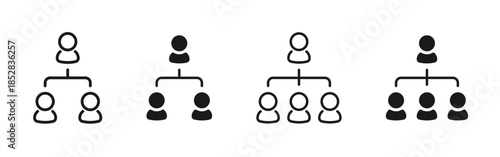 Hierarchy and organization icon showing corporate structure and team management. Clean vector symbol for business chart, leadership, company workflow, employee reporting and organizational planning.