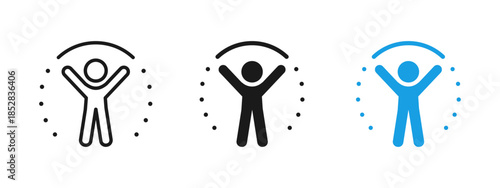 Simple human happiness icon representing joy, positive emotions and wellbeing. Clean vector symbol for psychology, health, mood, motivation and user interface design.