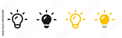 Light bulb icon. Creativity and innovation vector concept. Lightbulb electricity symbol. Inspiration and solution pictogram. Light bulb illustration set.