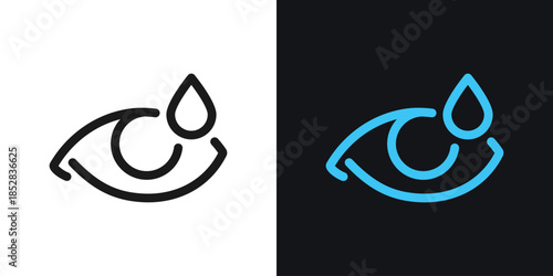 Eye drop icon showing liquid drop falling into eye. Medical symbol for ophthalmology, eye care, vision treatment, hydration, dry eyes and healthcare apps. Minimal outline vector for UI and web design.