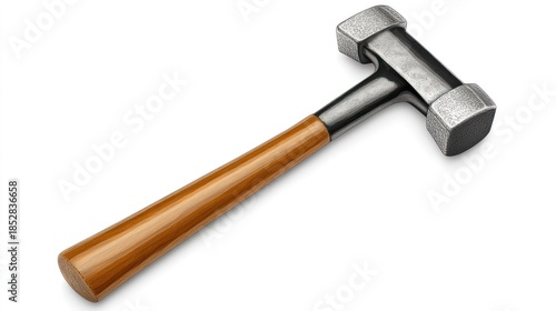 Metal hammer with wooden handle isolated on white background
