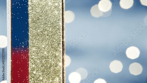 Abstract vertical glitter design featuring patriotic red, white, and blue colors against a shimmering bokeh background, perfect for festive decorations and graphic projects