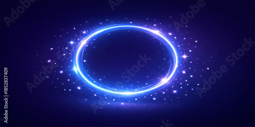 Glowing blue ring with sparkling particles on dark background