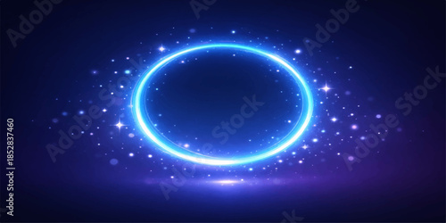 Glowing blue ring with starlight and sparkles in dark space