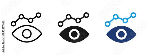 Eye analytics icon with line chart. Visual monitoring symbol for data analysis, business insights, performance tracking, statistics, dashboard reports and trend forecasting in modern user interfaces.