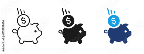 Piggy bank icon with dollar coin symbolizing savings and money storage. Financial concept for personal finance, budget planning, cash reserve, banking and wealth accumulation.