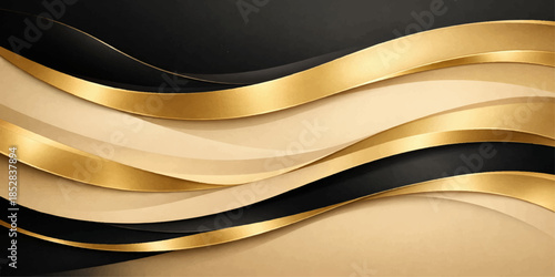 Golden wavy metallic ribbons on dark background