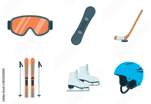 Winter sports equipment grid illustrations