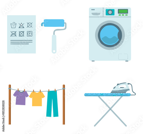 Clothing care and laundry icons set