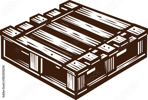 Industrial Warehouse Shipping Pallet for Logistics, Wooden Pallet Illustration Isolated on White Background