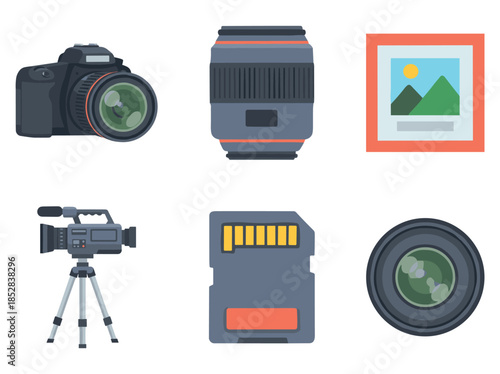 Photography and video equipment vector illustrations set