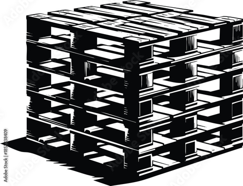 Stacked Industrial Warehouse Shipping Pallet for Logistics Illustration Isolated on White Background