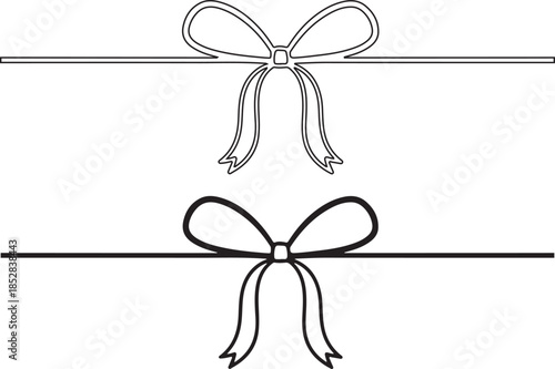 Red line bows on ribbon for gift decoration. String with rope knots in doodle style,Large set of hand drawn red ribbon bow knots. Decoration elements.