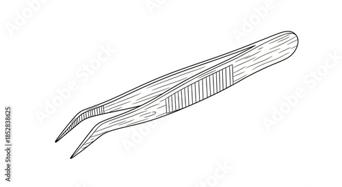 Simple line art illustration of a pair of tweezers on a white background.