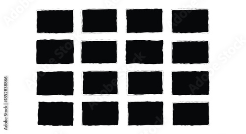 Collection of black squares with rough edges on white background vector