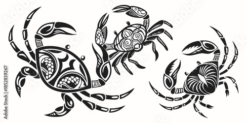 Crab Silhouette Vector Bundle – Black Marine Animal Art Set