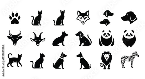 Collection of animal silhouettes on white background vector