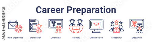 Career Preparation banner web icon vector illustration concept for education with icon of Work Experience, Examination, Certificate, Student, Online Course, Leadership.