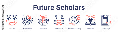 Future Scholars banner web icon vector illustration concept for education with icon of Student, Scholarship, Academic, Fellowship, Distance Learning, Innovative.