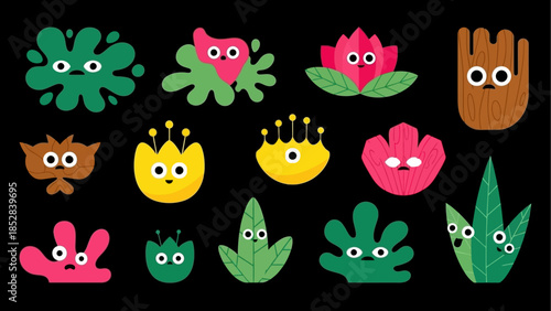 Cute Cartoon Plants and Flowers with Faces - Whisk Characters