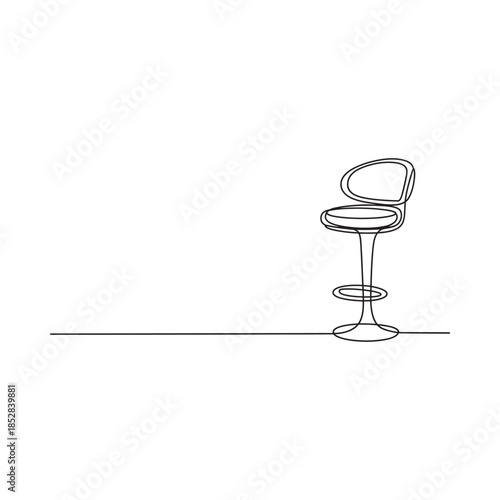 Minimalist continuous line drawing of a modern bar stool on a white background