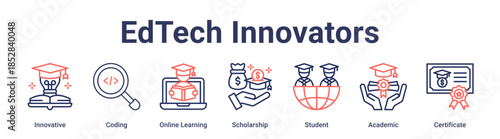 EdTech Innovators banner web icon vector illustration concept for education with icon of Innovative, Coding, Online Learning, Scholarship, Student, Academic.