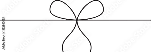 Doodle gift bow. Simple doodle red bows with string and knot for present. Black bow with tied rope and ribbon knot. Simple line design of string and thread for gift wrapping or marine cord.