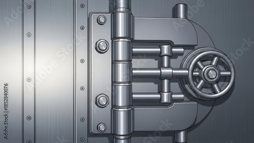Close-up of a Secure Bank Vault Door with a Combination Lock.