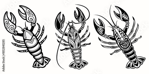 Crayfish & Lobster Wall Art Bundle – Bold Black Vector Illustration