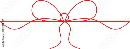 Line gift ribbon border. Red bow gift ribbons minimal line set. Vector bow and ribbon set. Red white striped String with knots and loops.