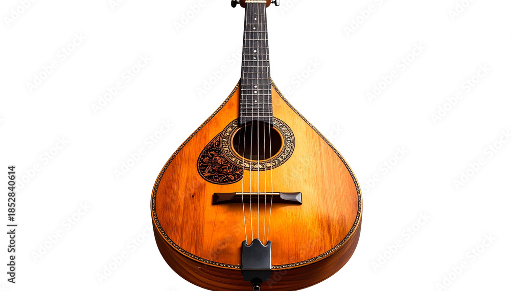 Obraz premium Acoustic guitar isolated on transparent background, high-quality PNG with detailed wooden body and strings, perfect for music designs, instrument visuals, and educational content.