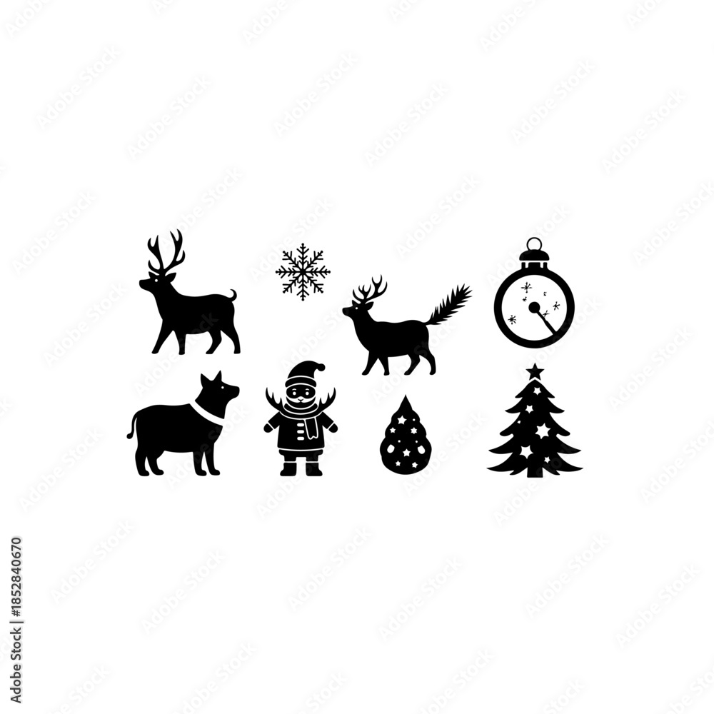 Fototapeta premium Winter holiday silhouettes isolated on transparent background