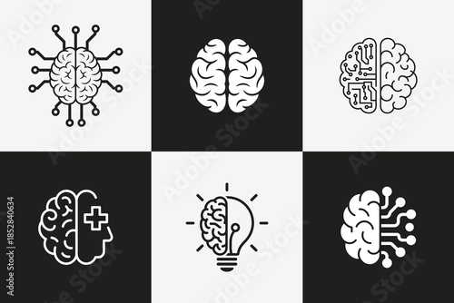 A collection of brain illustrations depicting intelligence technology and creative ideas