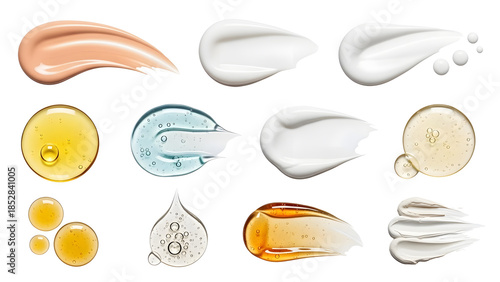 Premium Beauty Product Textures: Comprehensive Collection of Cosmetic Creams, Serums, and Gels