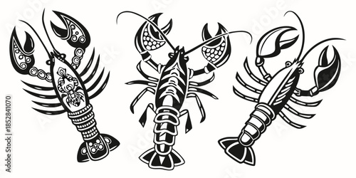 Crayfish & Lobster Wall Art Bundle – Bold Black Vector Illustration