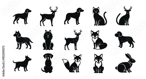 Collection of animal silhouettes on white background vector