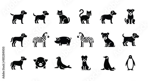 Collection of black animal silhouettes on white background vector