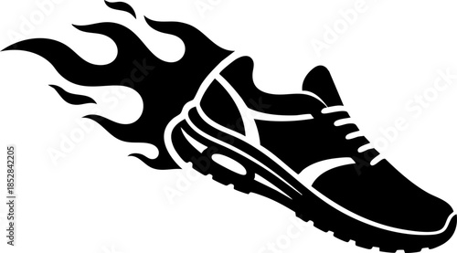 A detailed black vector sneaker design with dynamic flame accents showcasing a modern aesthetic on transparent background high quality professional elegant