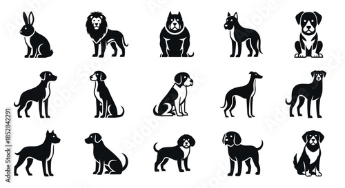 Collection of black and white animal silhouettes on white background vector