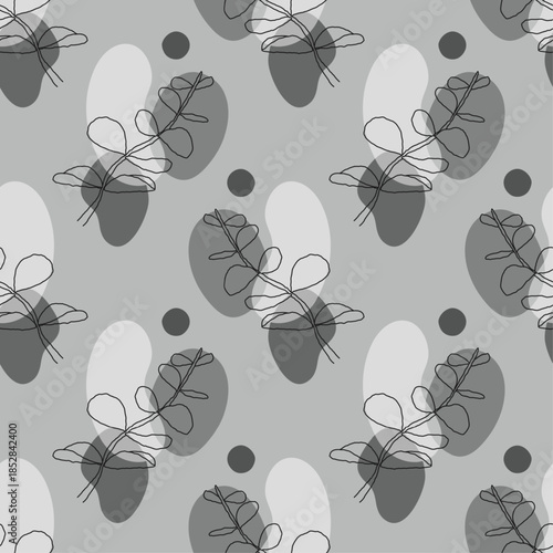 Trendy minimalist seamless botanical pattern with abstract creative line art hand drawn composition