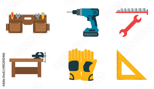 Carpentry and mechanical tools icons set
