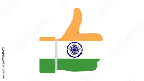 Indian flag with thumbs up symbol, india approval sign, national pride gesture in green, white, and orange colors with blue wheel