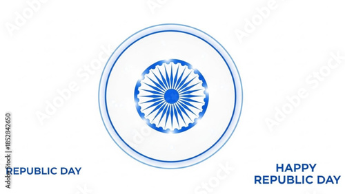 Indian republic day celebration symbol with blue wheel design on white background with text