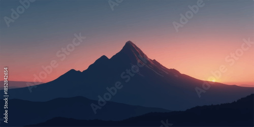 Mountain peak silhouette at sunrise or sunset