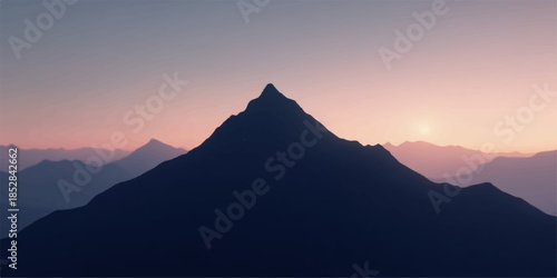 Mountain peak silhouette at sunset with clouds and sky