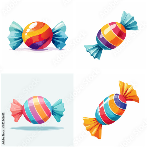 Wrapped candies illustration set on white background for sweet treats and confectionery designs