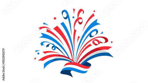 Red, white and blue abstract swirling lines fireworks design element for independence day celebrations