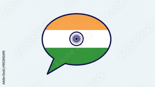 Indian flag in a speech bubble, symbolizing india, national pride, and conversation, with a blue wheel and orange, white, green colors