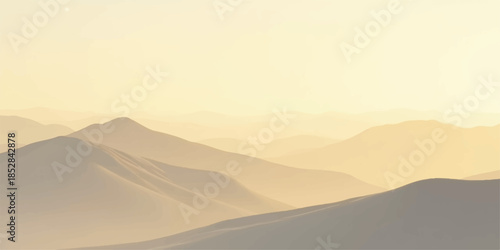 Mountain range landscape with hazy sky at sunset or sunrise